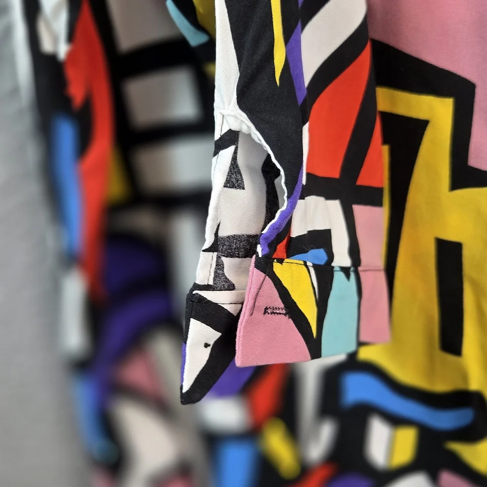 Big Dart Colorful Geometric Retro Womens Button-Up Shirt
